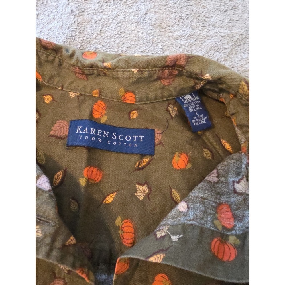 Karen Scott Fall Leave Pumpkin Olive Green Long Sleeve Womens L Cottage Granola - Picture 3 of 7